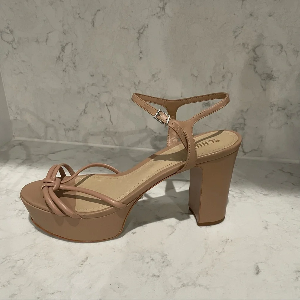 New! Schutz‎ Kelsie Platform Sandal Heel Women Shoe True Beige Leather Size 11